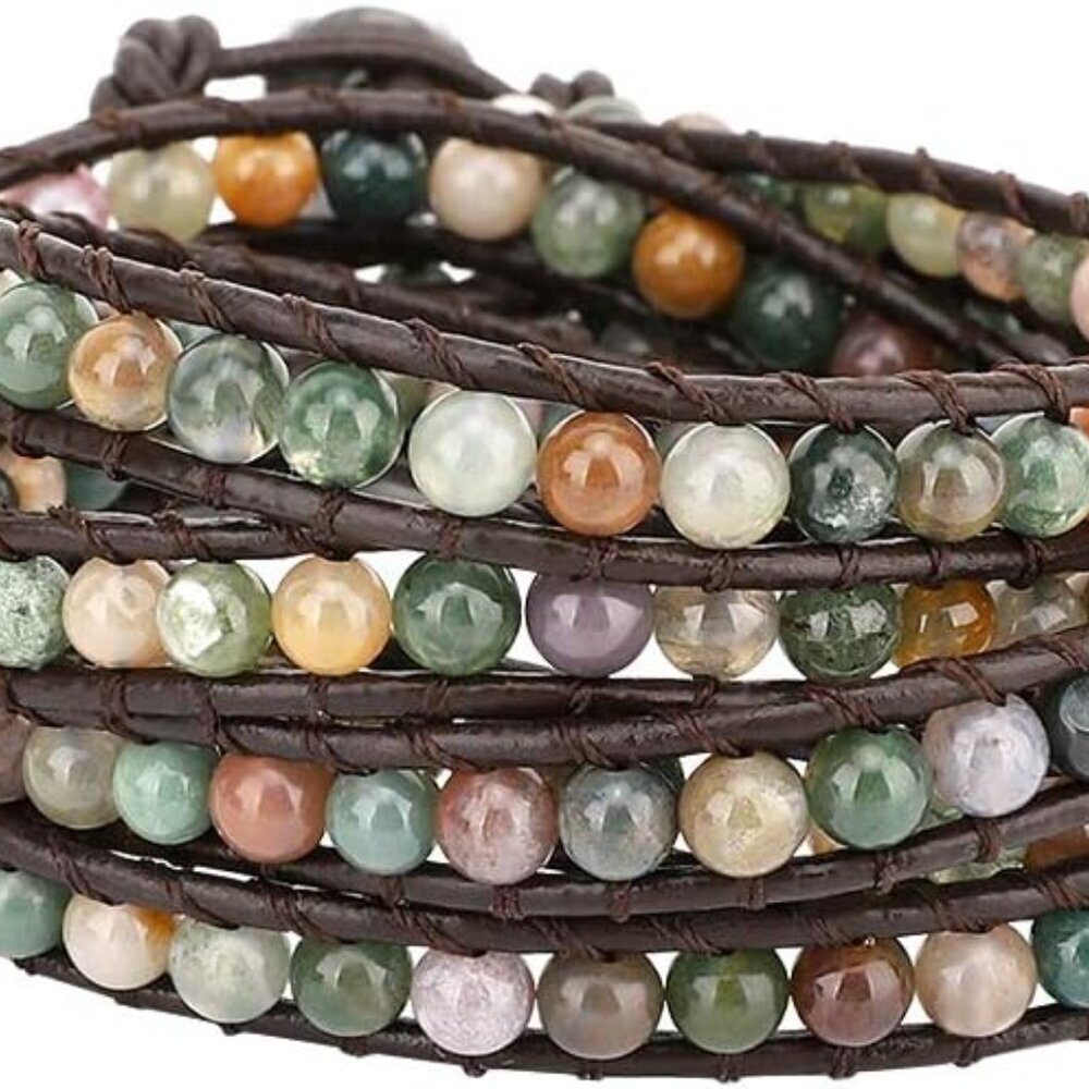 Layered Leather Bracelet, Rivet Leopard Print Bohemian Style Multilayer Wrap Bra